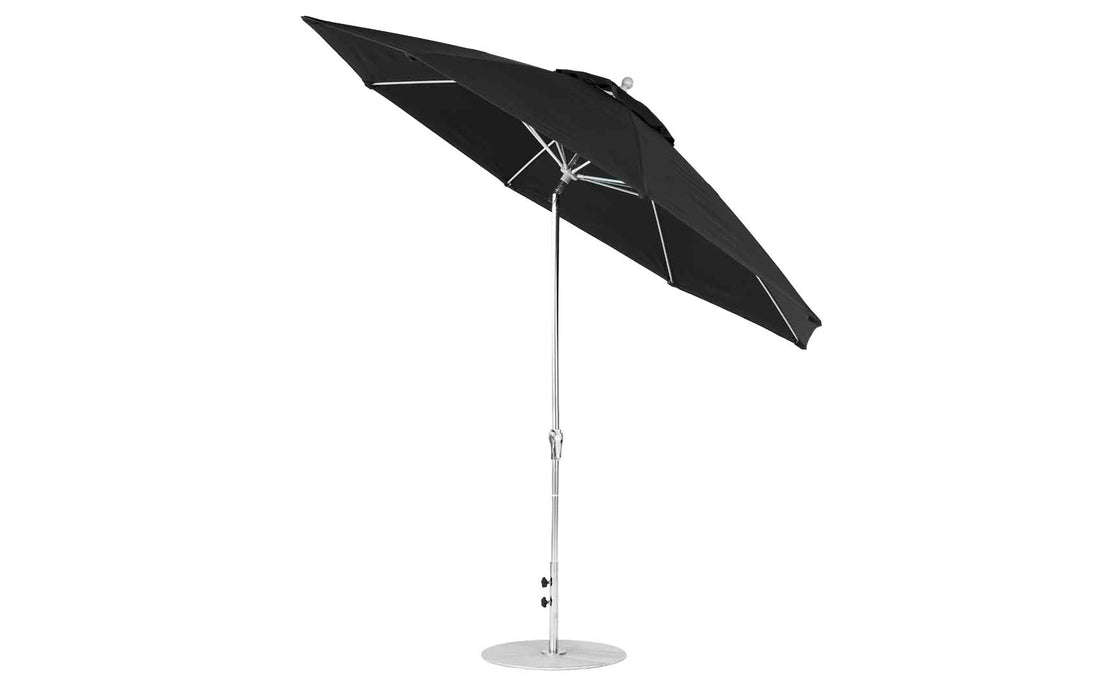 Ledge Lounger Essential Umbrella 11' Octagon Crank Auto Tilt — Matte Silver Pole-Classic Ball Finial-R103 Black Fabric
