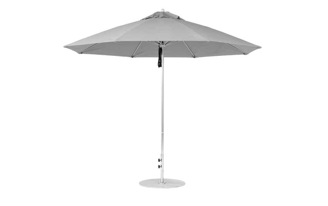 Ledge Lounger Essential Umbrella 11' Octagon Pulley — Matte Silver Pole-Classic Ball Finial-R138 Cadet Grey Fabric
