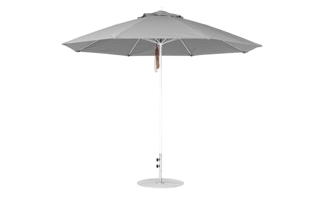 Ledge Lounger Essential Umbrella 11' Octagon Pulley — White Pole-Classic Ball Finial-R138 Cadet Grey Fabric