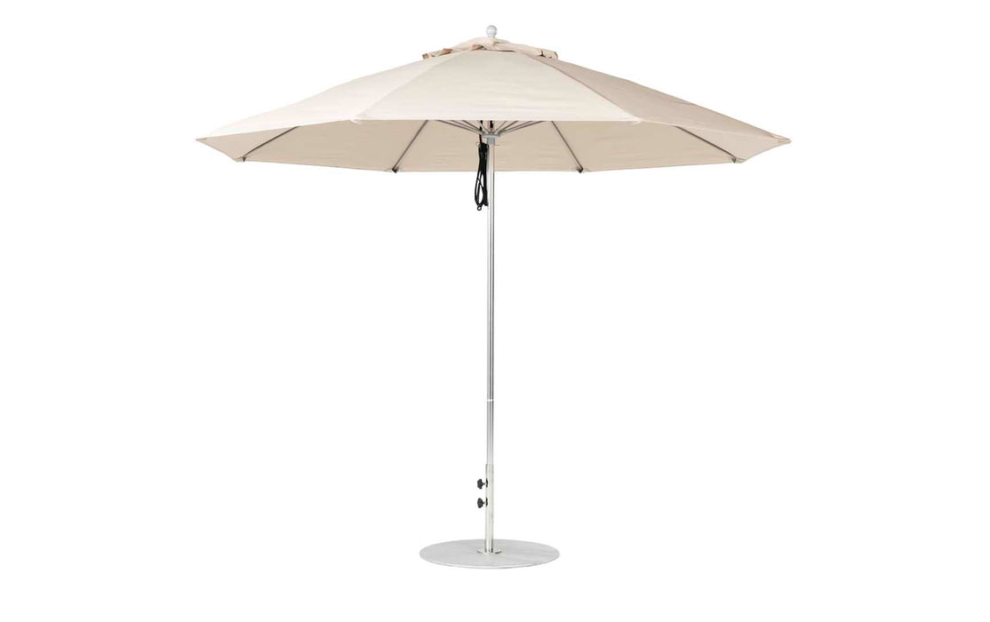 Ledge Lounger Essential Umbrella 11' Octagon Pulley — Matte Silver Pole-Classic Ball Finial-R126 Linen Fabric