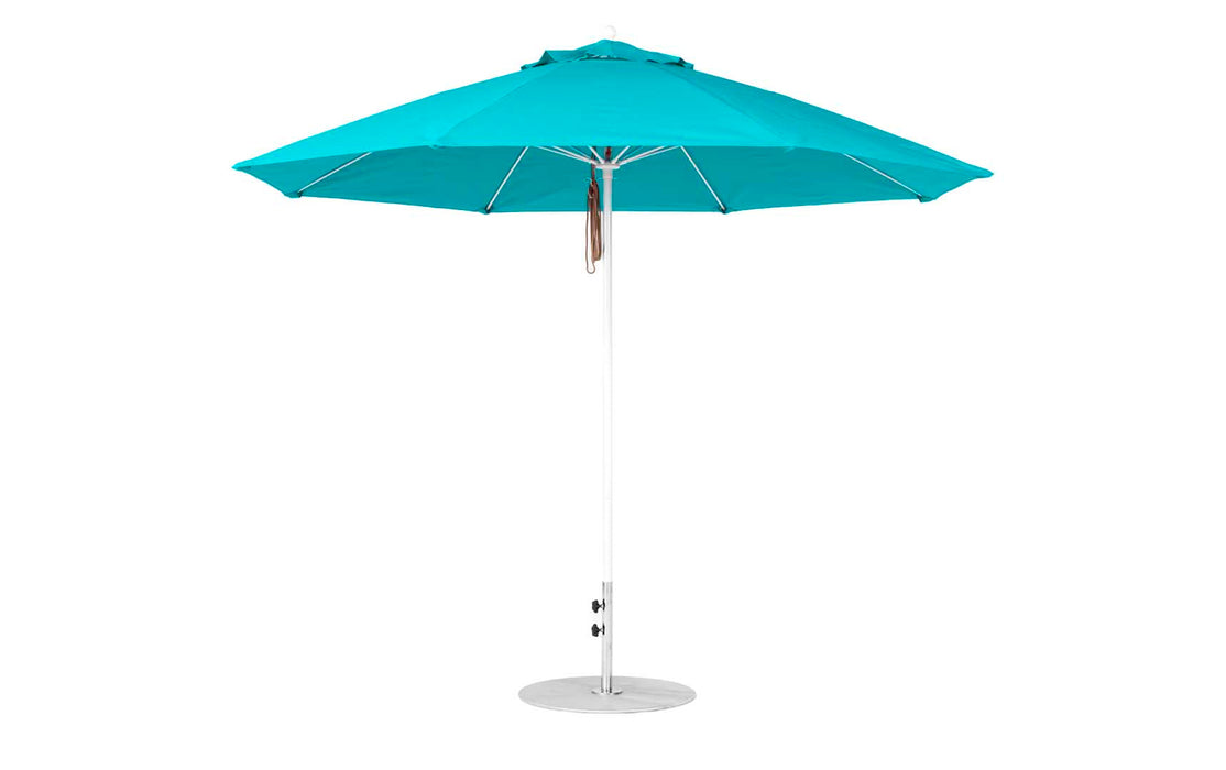 Ledge Lounger Essential Umbrella 11' Octagon Pulley — White Pole-Classic Ball Finial-R171 Turquoise Fabric