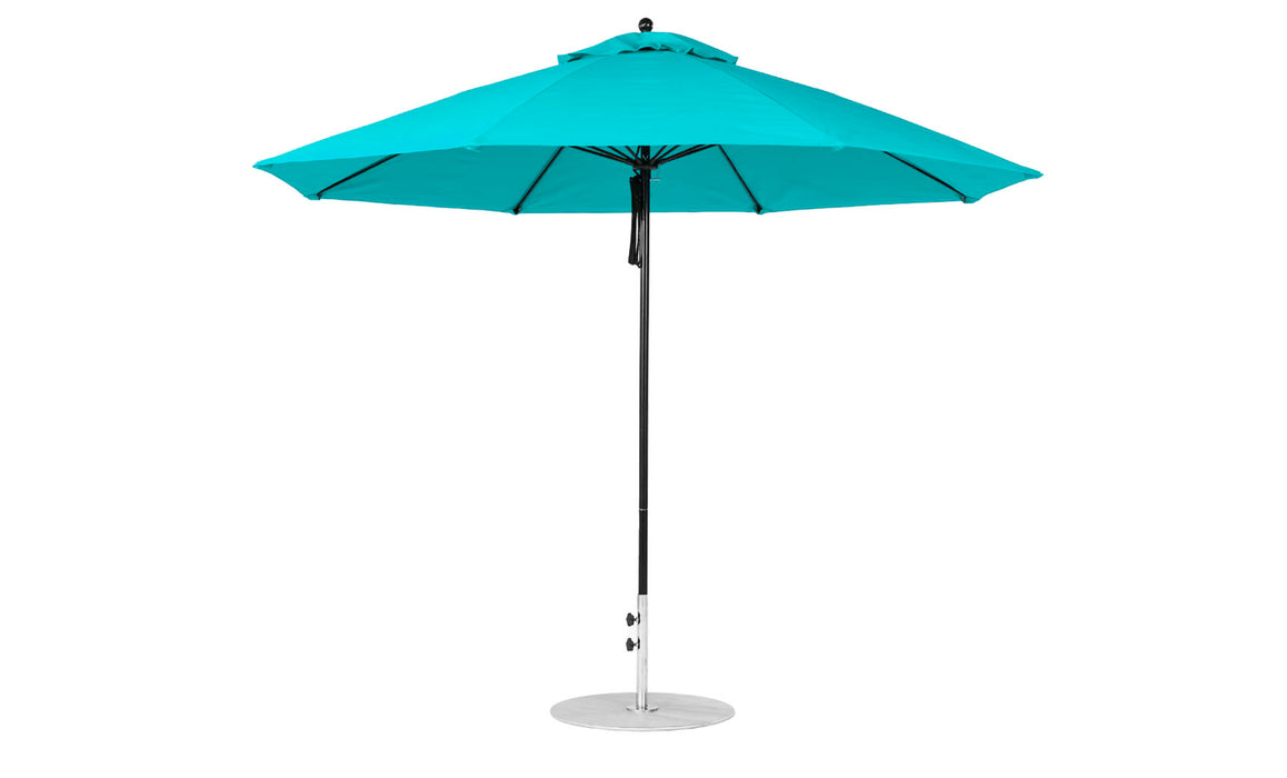 Ledge Lounger Essential Umbrella 11' Octagon Pulley — Black Pole-Classic Ball Finial-R171 Turquoise Fabric