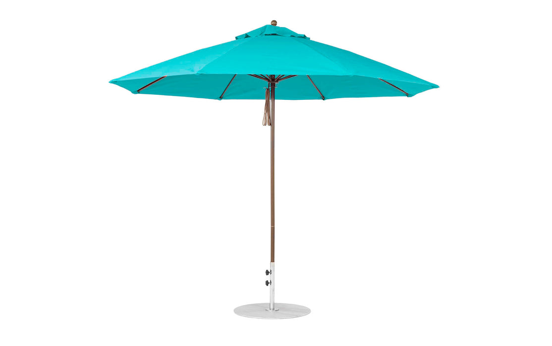 Ledge Lounger Essential Umbrella 11' Octagon Pulley — Bronze Pole-Classic Ball Finial-R171 Turquoise Fabric