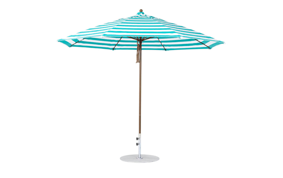 Ledge Lounger Essential Umbrella 11' Octagon Pulley — Bronze Pole-Classic Ball Finial-R011 Turquoise Stripe Fabric