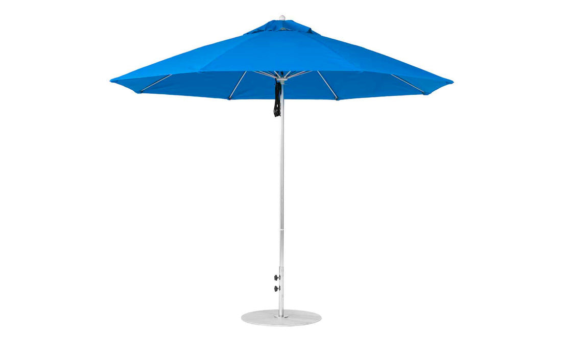 Ledge Lounger Essential Umbrella 11' Octagon Pulley — Matte Silver Pole-Classic Ball Finial-R172 Pacific Blue Fabric