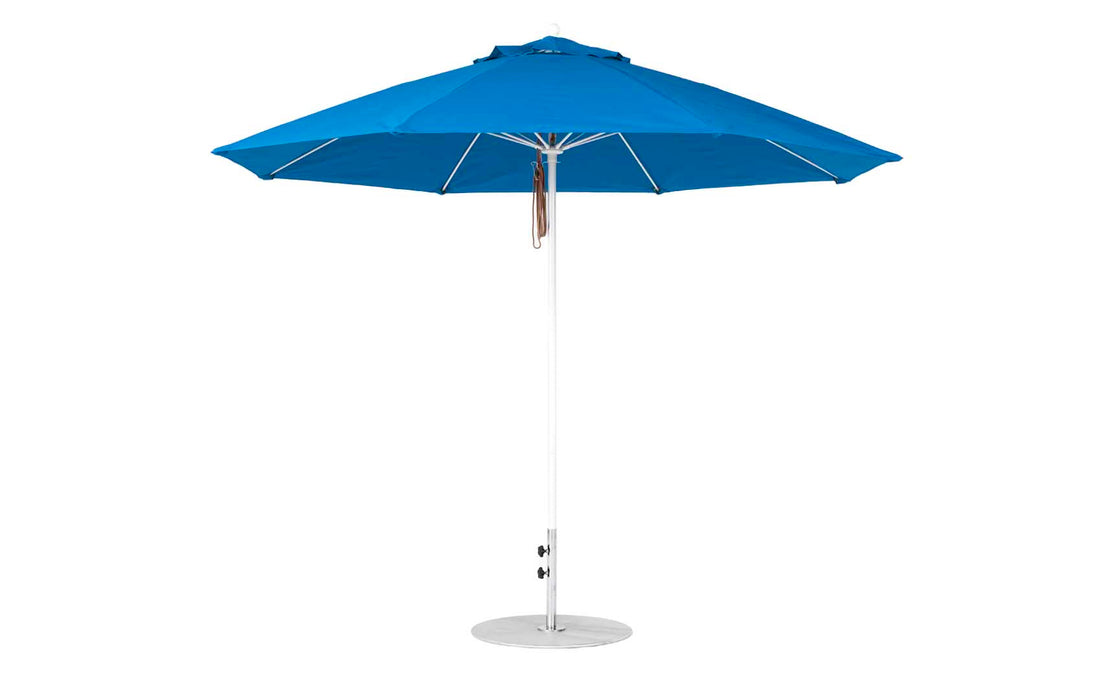 Ledge Lounger Essential Umbrella 11' Octagon Pulley — White Pole-Classic Ball Finial-R172 Pacific Blue Fabric