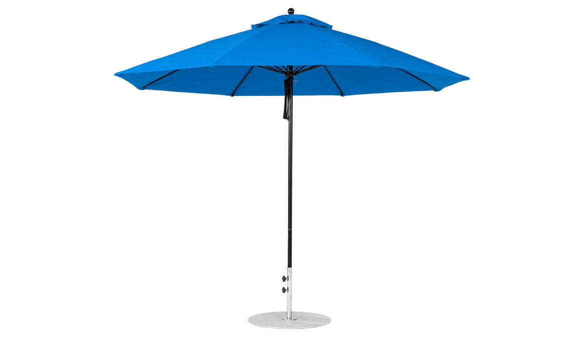 Ledge Lounger Essential Umbrella 11' Octagon Pulley — Black Pole-Classic Ball Finial-R172 Pacific Blue Fabric