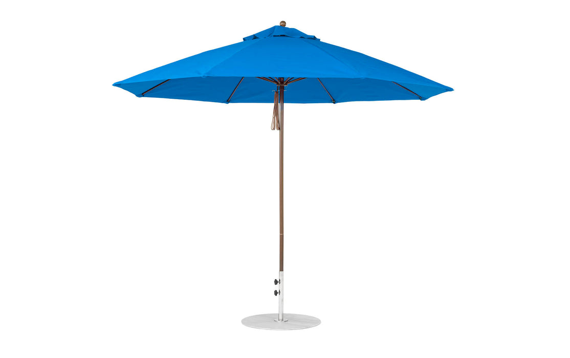 Ledge Lounger Essential Umbrella 11' Octagon Pulley — Bronze Pole-Classic Ball Finial-R172 Pacific Blue Fabric
