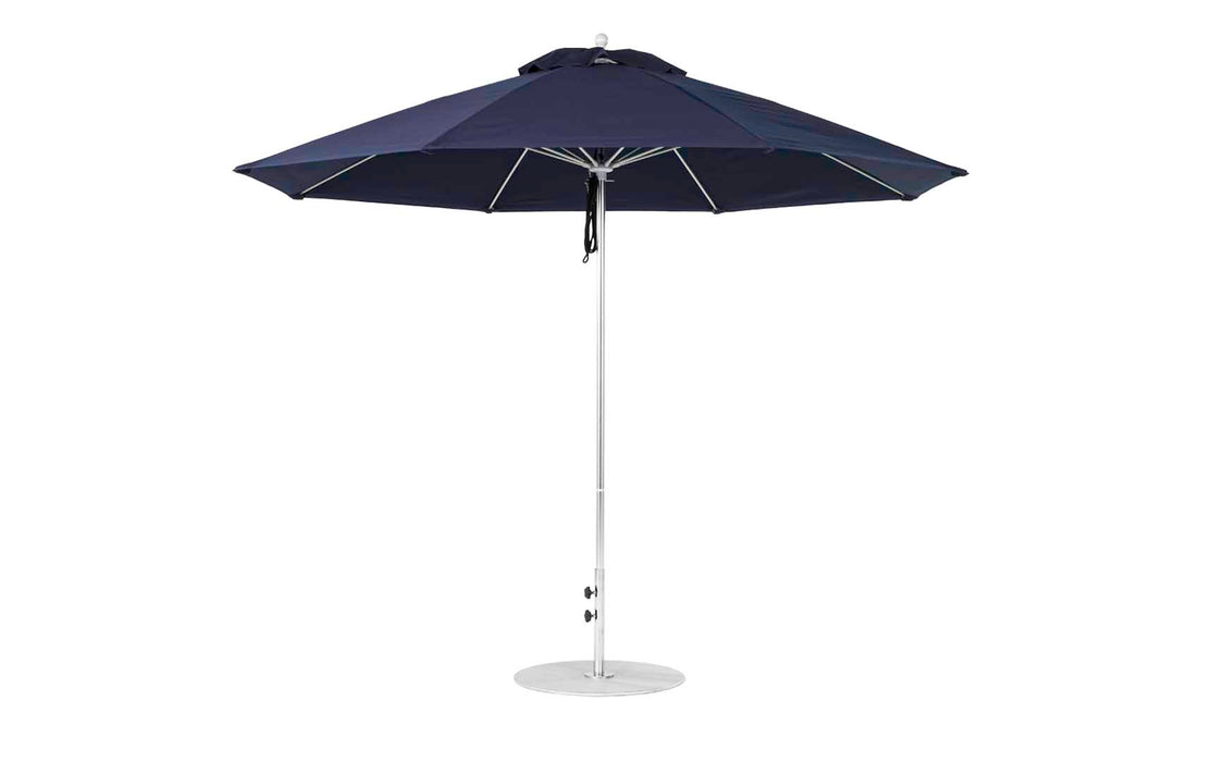 Ledge Lounger Essential Umbrella 11' Octagon Pulley — Matte Silver Pole-Classic Ball Finial-R175 Captain Navy Fabric