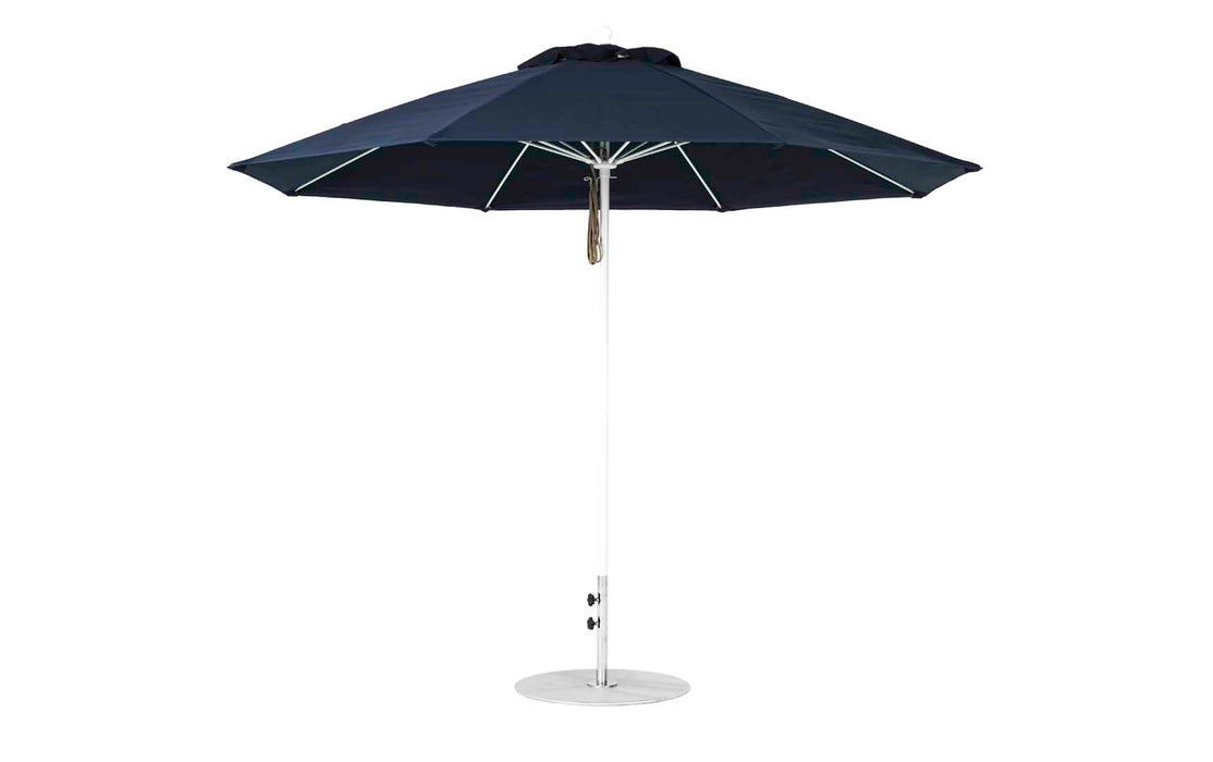 Ledge Lounger Essential Umbrella 11' Octagon Pulley — White Pole-Classic Ball Finial-R175 Captain Navy Fabric