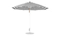 Ledge Lounger Essential Umbrella 11' Octagon Pulley — White Pole-Classic Ball Finial-R017 Black Stripe Fabric