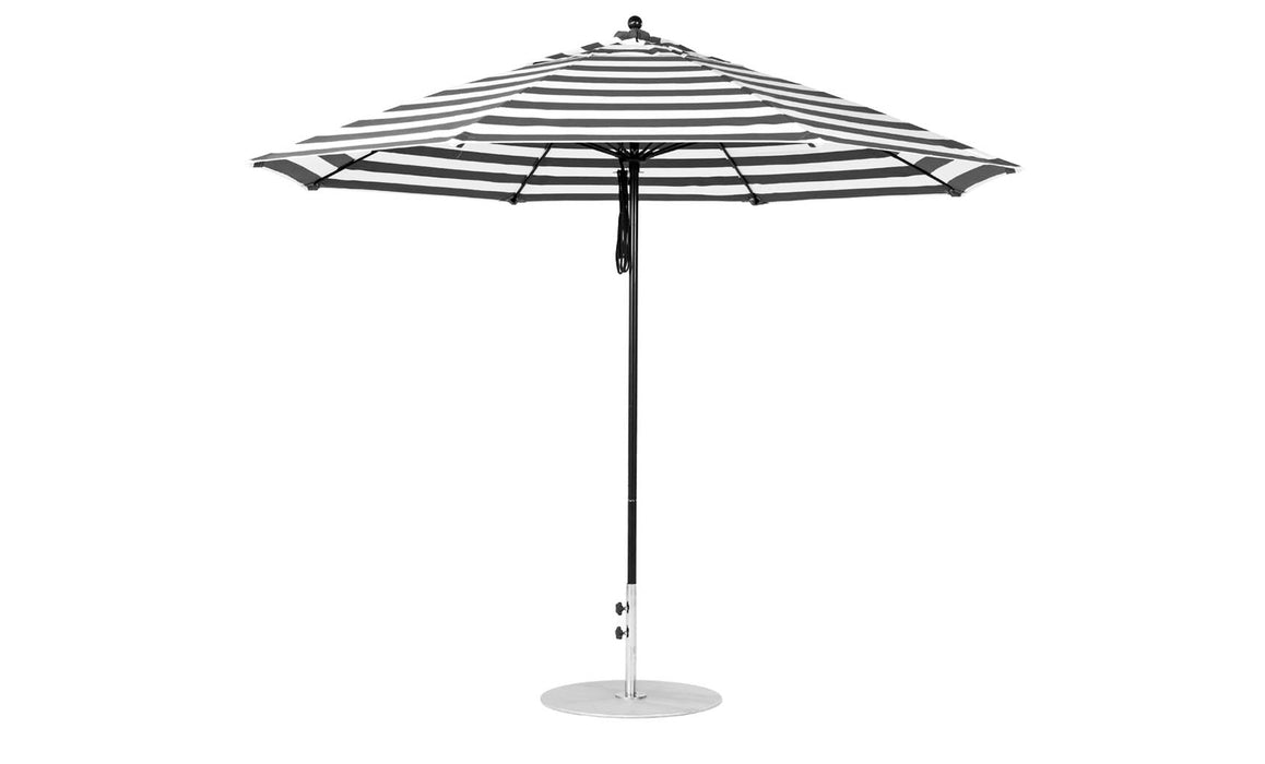 Ledge Lounger Essential Umbrella 11' Octagon Pulley — Black Pole-Classic Ball Finial-R017 Black Stripe Fabric