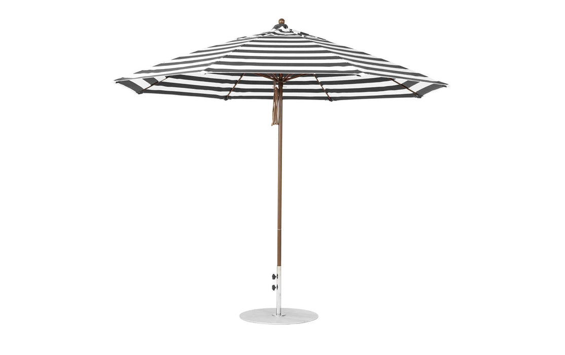 Ledge Lounger Essential Umbrella 11' Octagon Pulley — Bronze Pole-Classic Ball Finial-R017 Black Stripe Fabric