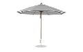 Ledge Lounger Essential Umbrella 11' Octagon Pulley — Bronze Pole-Classic Ball Finial-R017 Black Stripe Fabric