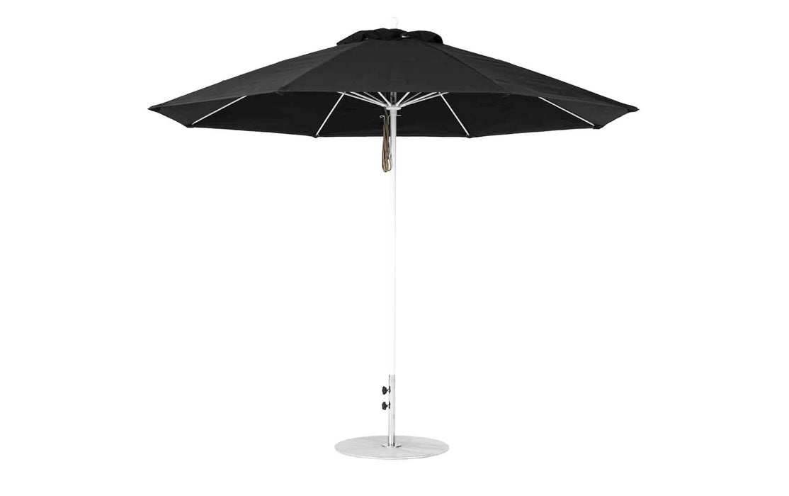 Ledge Lounger Essential Umbrella 11' Octagon Pulley — White Pole-Classic Ball Finial-R103 Black Fabric