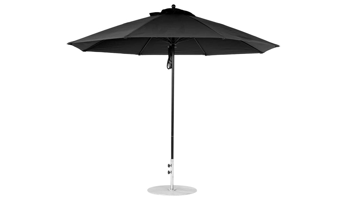 Ledge Lounger Essential Umbrella 11' Octagon Pulley — Black Pole-Classic Ball Finial-R103 Black Fabric