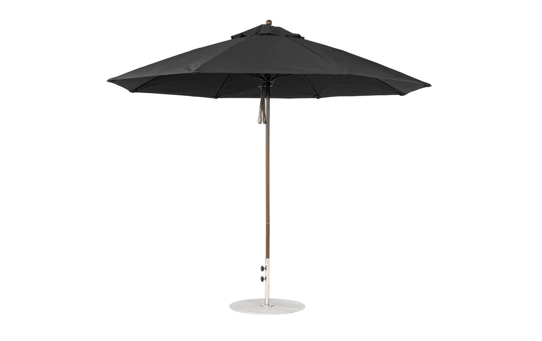 Ledge Lounger Essential Umbrella 11' Octagon Pulley — Bronze Pole-Classic Ball Finial-R103 Black Fabric