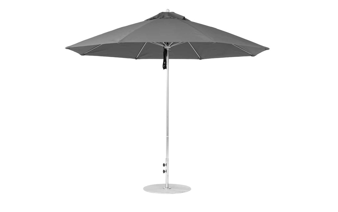 Ledge Lounger Essential Umbrella 11' Octagon Pulley — Matte Silver Pole-Classic Ball Finial-R164 Charcoal Grey Fabric