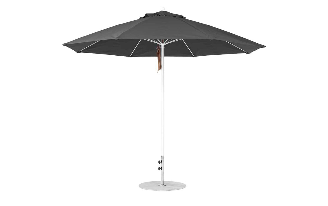 Ledge Lounger Essential Umbrella 11' Octagon Pulley — White Pole-Classic Ball Finial-R164 Charcoal Grey Fabric
