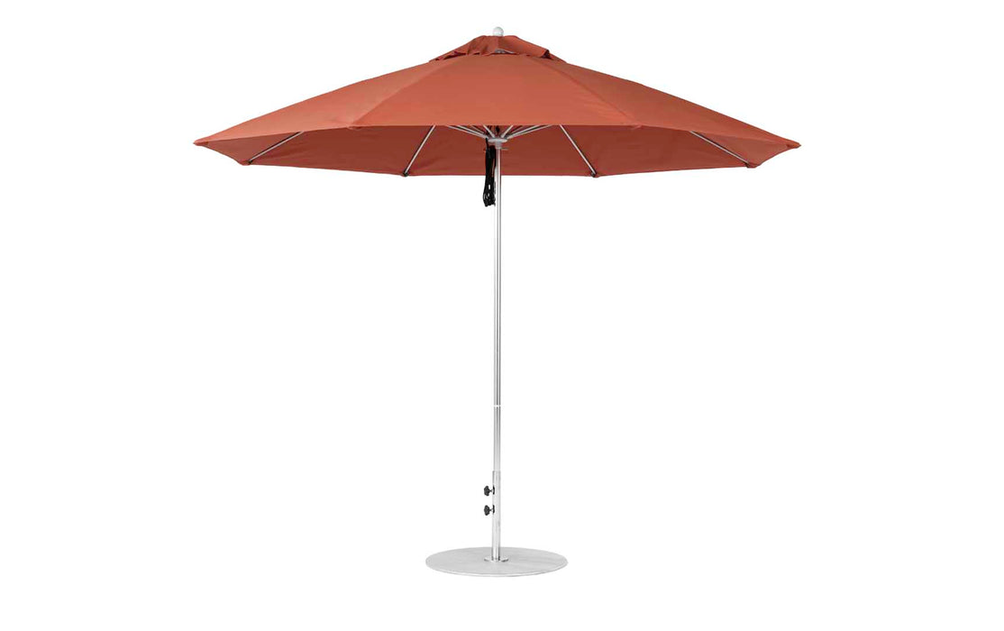 Ledge Lounger Essential Umbrella 11' Octagon Pulley — Matte Silver Pole-Classic Ball Finial-R104 Terracotta Fabric