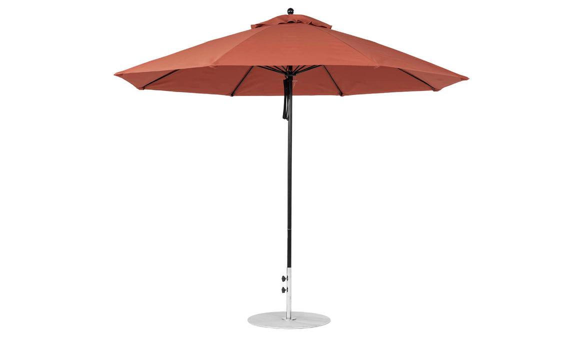 Ledge Lounger Essential Umbrella 11' Octagon Pulley — Black Pole-Classic Ball Finial-R104 Terracotta Fabric