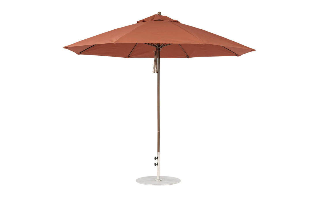 Ledge Lounger Essential Umbrella 11' Octagon Pulley — Bronze Pole-Classic Ball Finial-R104 Terracotta Fabric