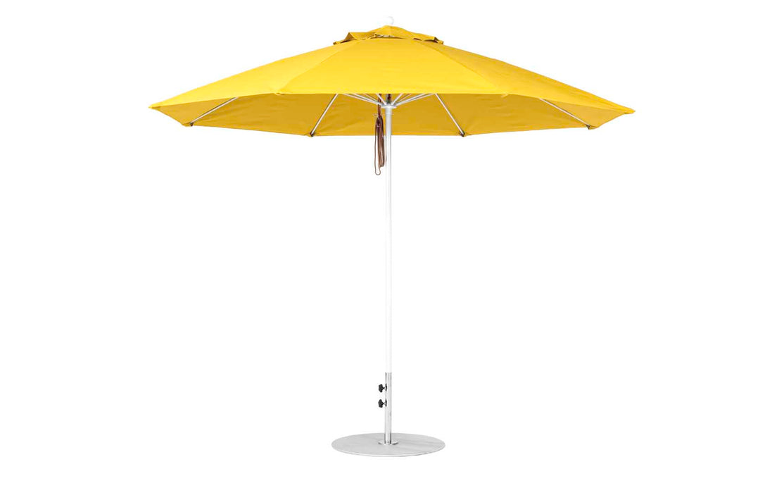 Ledge Lounger Essential Umbrella 11' Octagon Pulley — White Pole-Classic Ball Finial-R554 Sunflower Yellow Fabric