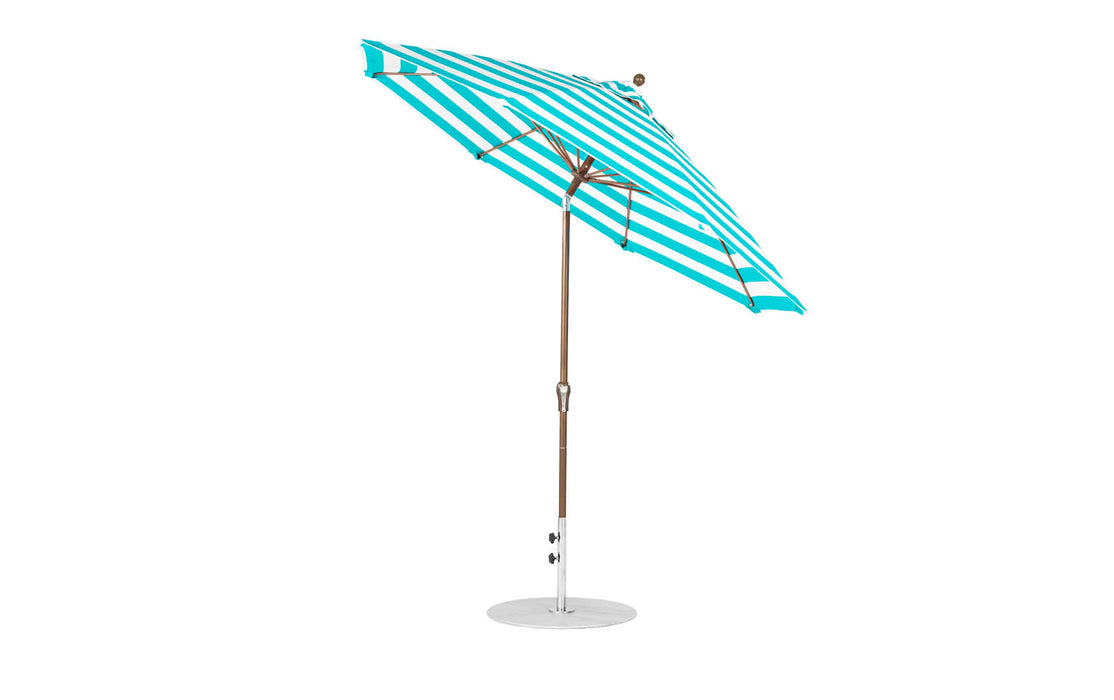 Ledge Lounger Essential Umbrella 9' Octagon Crank Auto Tilt — Bronze Pole-Classic Ball Finial-R011 Turquoise Stripe Fabric