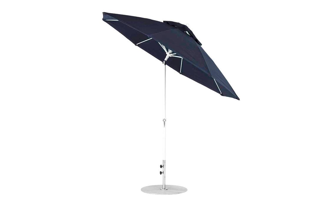 Ledge Lounger Essential Umbrella 9' Octagon Crank Auto Tilt — White Pole-Classic Ball Finial-R175 Captain Navy Fabric