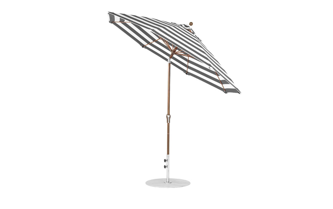 Ledge Lounger Essential Umbrella 9' Octagon Crank Auto Tilt — Bronze Pole-Classic Ball Finial-R017 Black Stripe Fabric