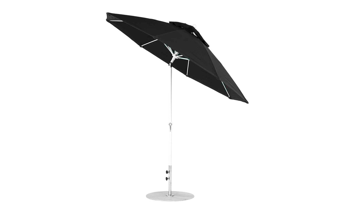 Ledge Lounger Essential Umbrella 9' Octagon Crank Auto Tilt — White Pole-Classic Ball Finial-R103 Black Fabric