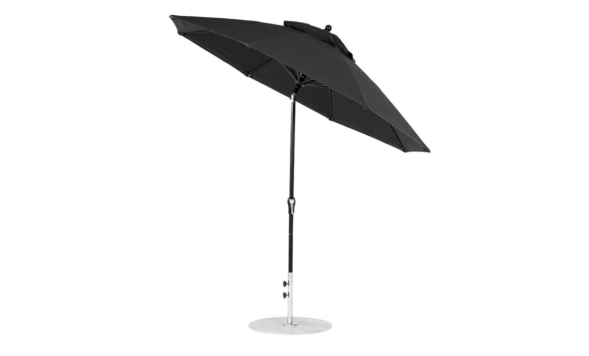 Ledge Lounger Essential Umbrella 9' Octagon Crank Auto Tilt — Black Pole-Classic Ball Finial-R103 Black Fabric