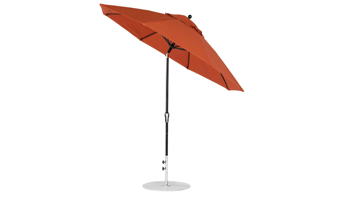 Ledge Lounger Essential Umbrella 9' Octagon Crank Auto Tilt — Black Pole-Classic Ball Finial-R104 Terracotta Fabric