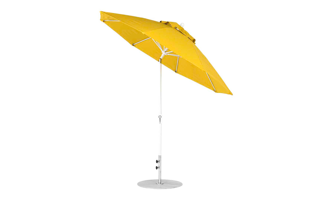 Ledge Lounger Essential Umbrella 9' Octagon Crank Auto Tilt — White Pole-Classic Ball Finial-R554 Sunflower Yellow Fabric