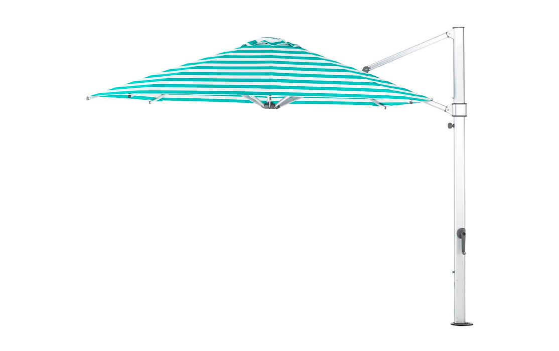 Ledge Lounger Ultra Umbrella - 11' Octagon — atte Silver Pole-STK-R011-Turquoise Stripe