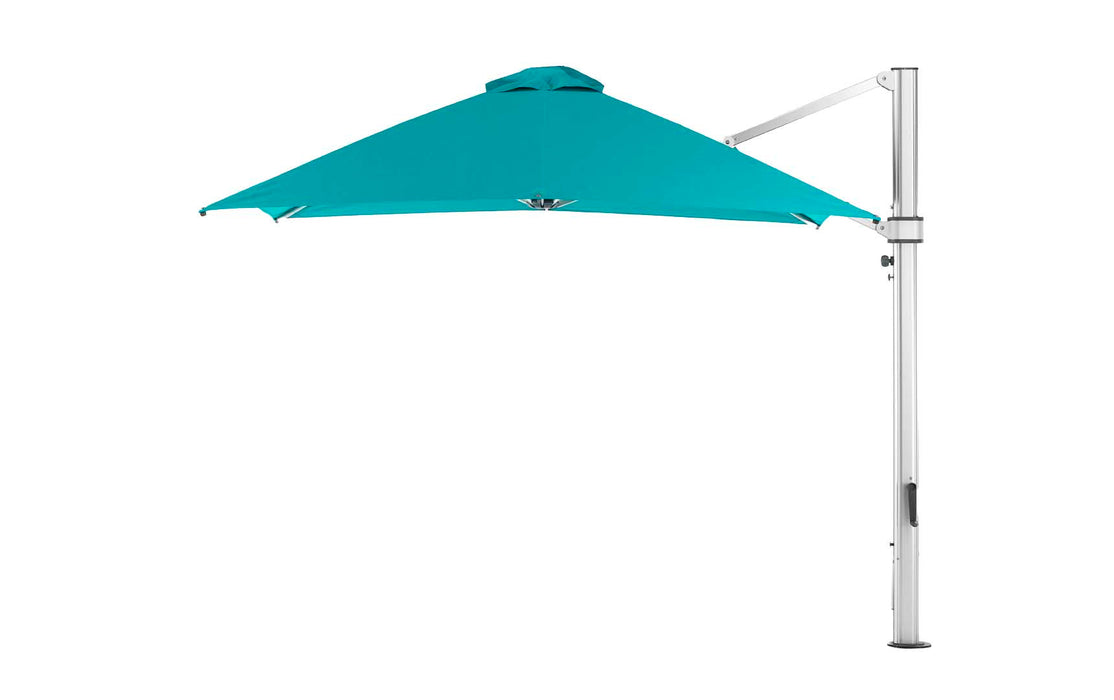 Ledge Lounger Ultra Cantilever Umbrella-10' Square — Matte Silver Pole-Stock Fabric-R171 Turquoise