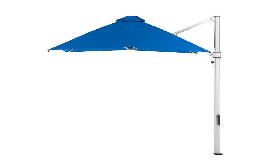Ledge Lounger Ultra Cantilever Umbrella-10' Square — Matte Silver Pole-Stock Fabric-R172 Pacific Blue