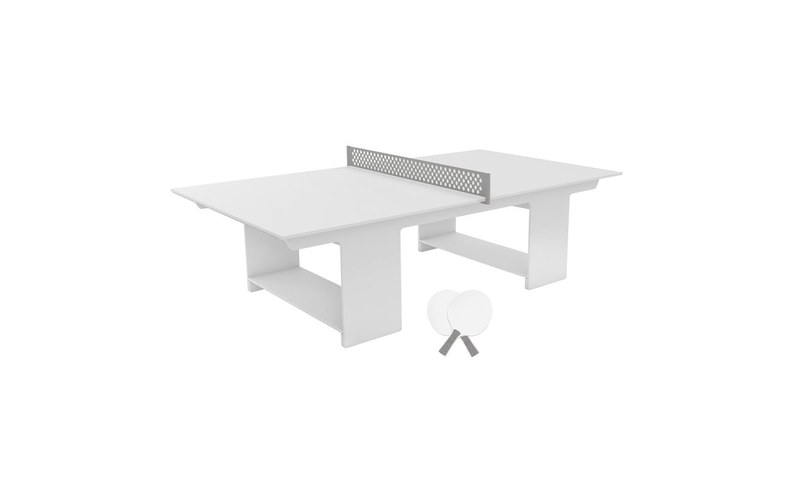 Ledge Lounger Table Tennis — White Base-Gray Net-White Paddles-Gray Accent