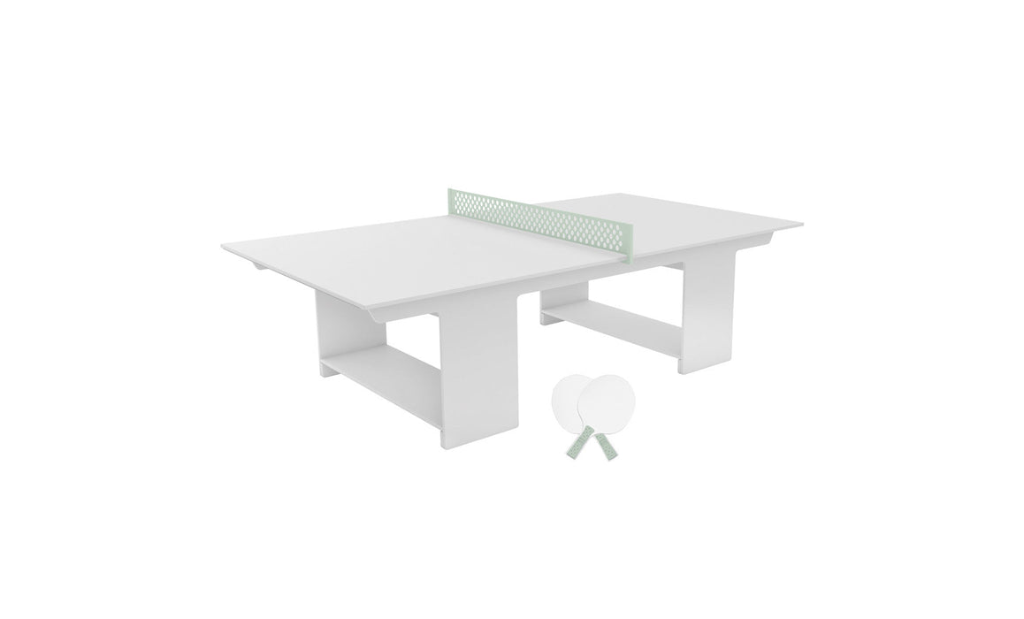 Ledge Lounger Table Tennis — White Base-Sage Green Net-White Paddles-Sage Green Accent