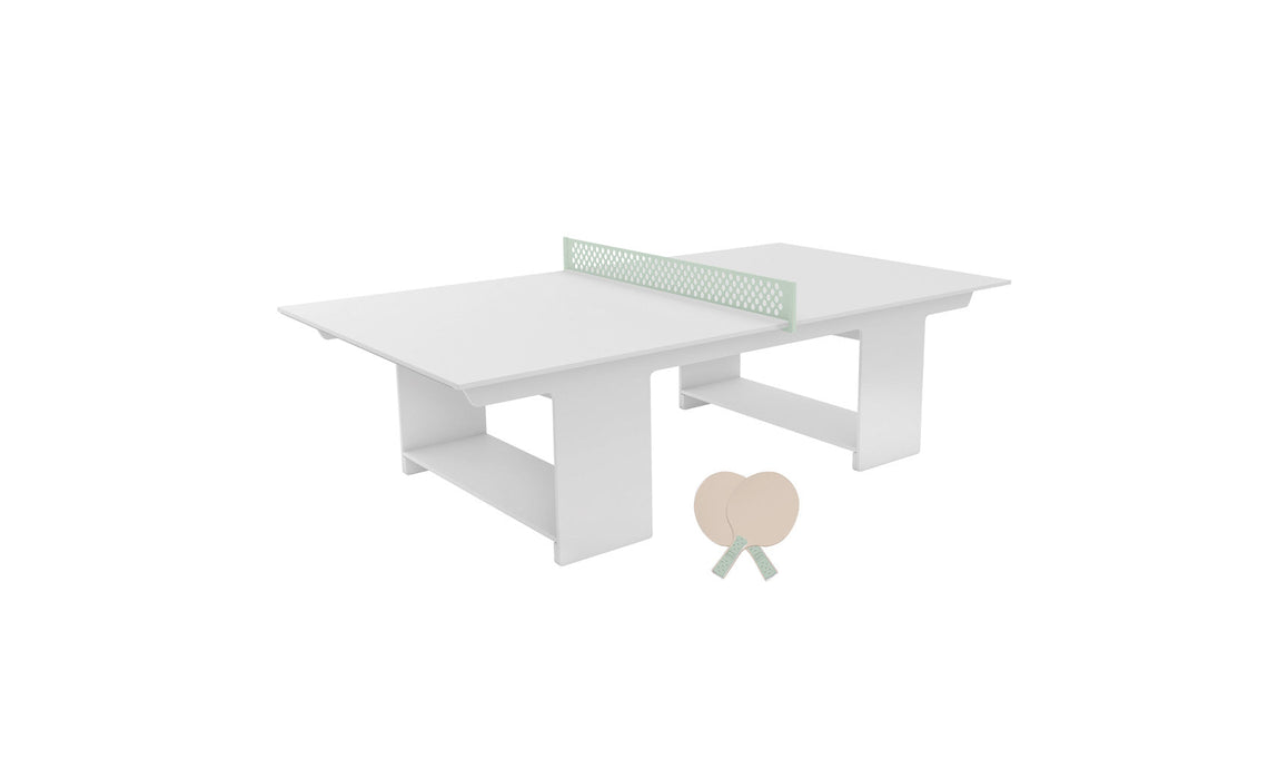 Ledge Lounger Table Tennis — White Base-Sage Green Net-Cloud Paddles-Sage Green Accent