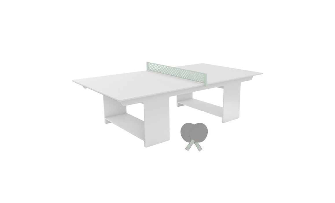 Ledge Lounger Table Tennis — White Base-Sage Green Net-Gray Paddles-Sage Green Accent