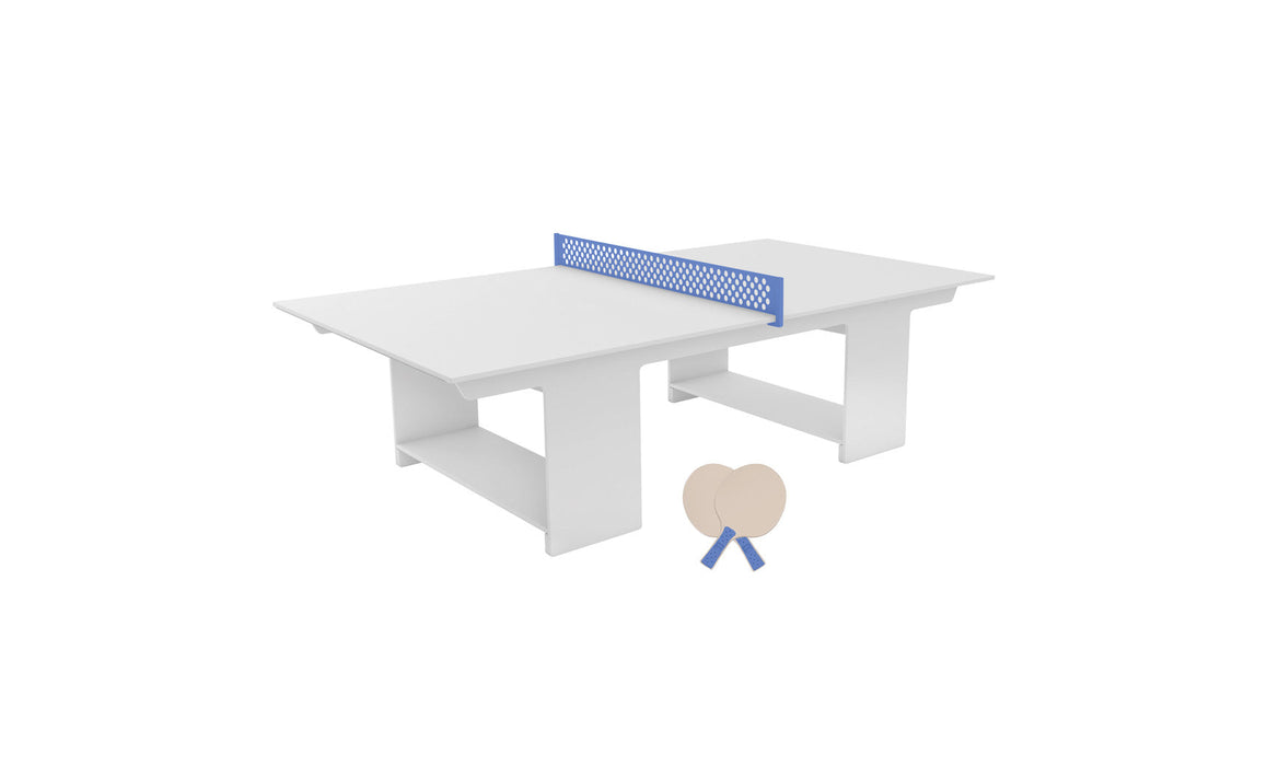 Ledge Lounger Table Tennis — White Base-Sky Blue Net-Cloud Paddles-Sky Blue Accent