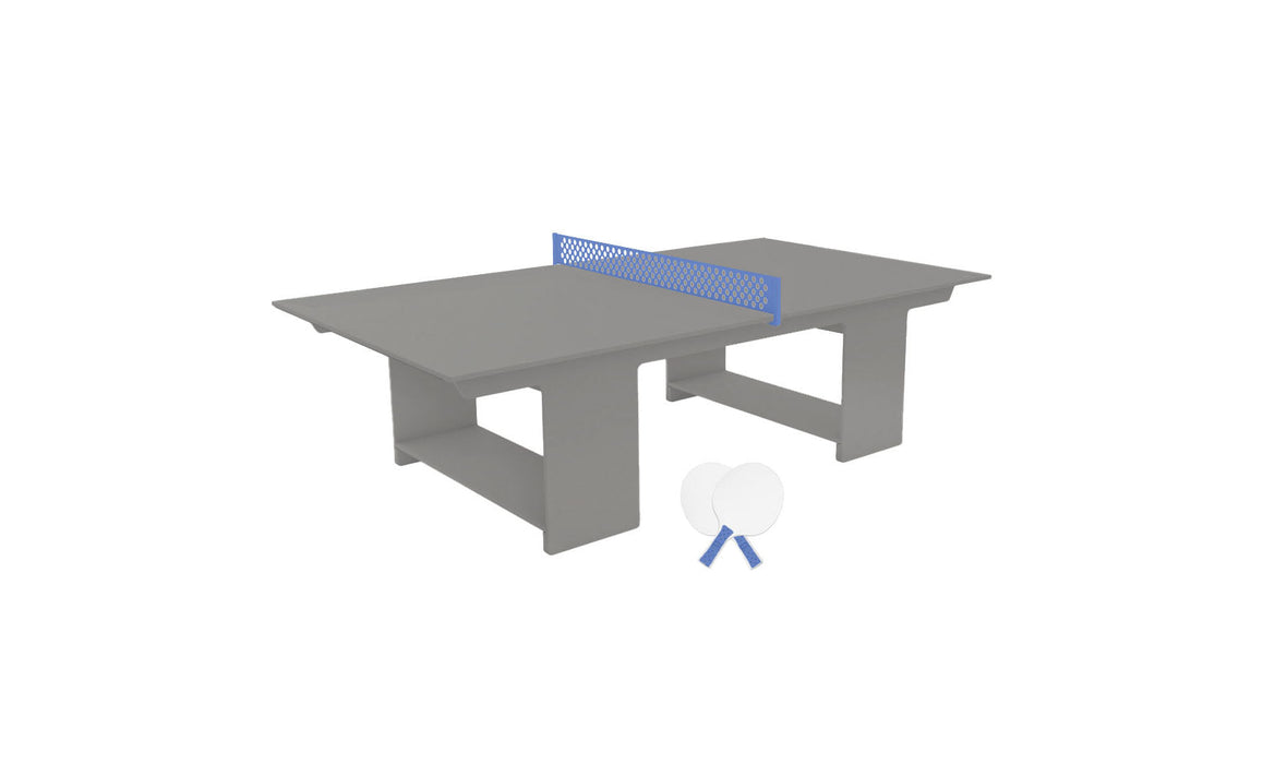 Ledge Lounger Table Tennis — Gray Base-Sky Blue Net-White Paddles-Sky Blue Accent