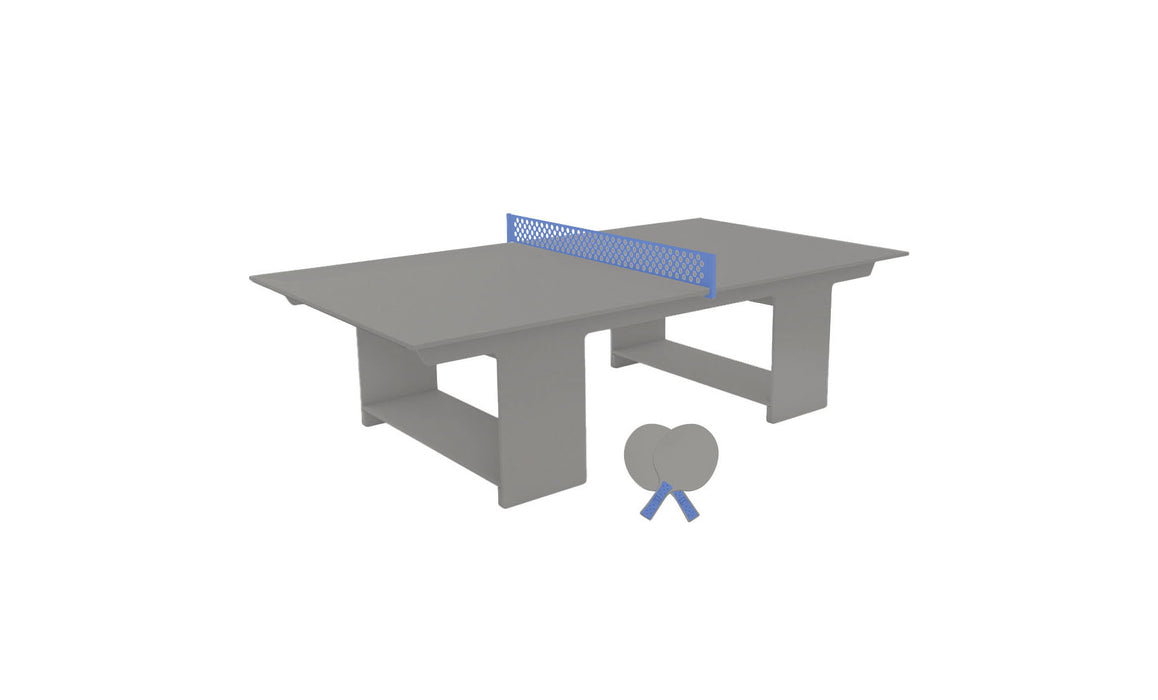 Ledge Lounger Table Tennis — Gray Base-Sky Blue Net-Gray Paddles-Sky Blue Accent