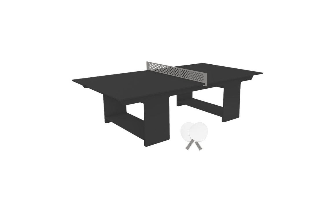Ledge Lounger Table Tennis — Black Base-Gray Net-White Paddles-Gray Accent