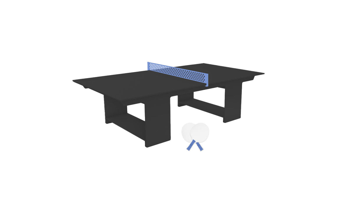 Ledge Lounger Table Tennis — Black Base-Sky Blue Net-White Paddles-Sky Blue Accent