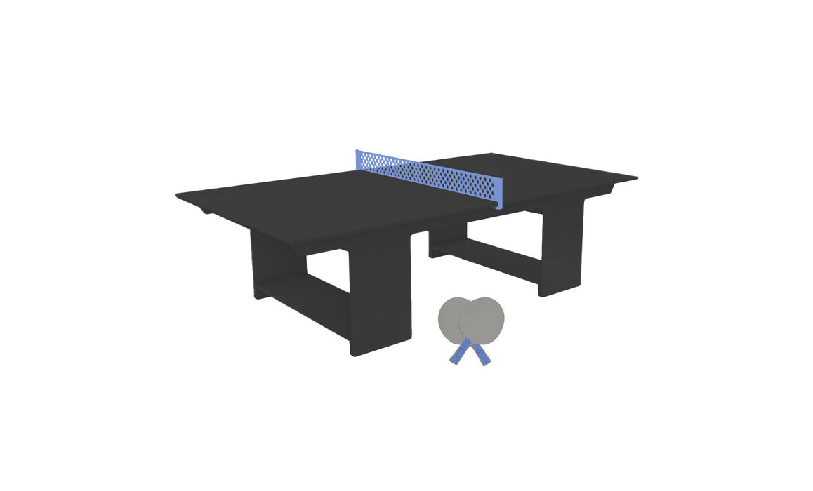 Ledge Lounger Table Tennis — Black Base-Sky Blue Net-Gray Paddles-Sky Blue Accent
