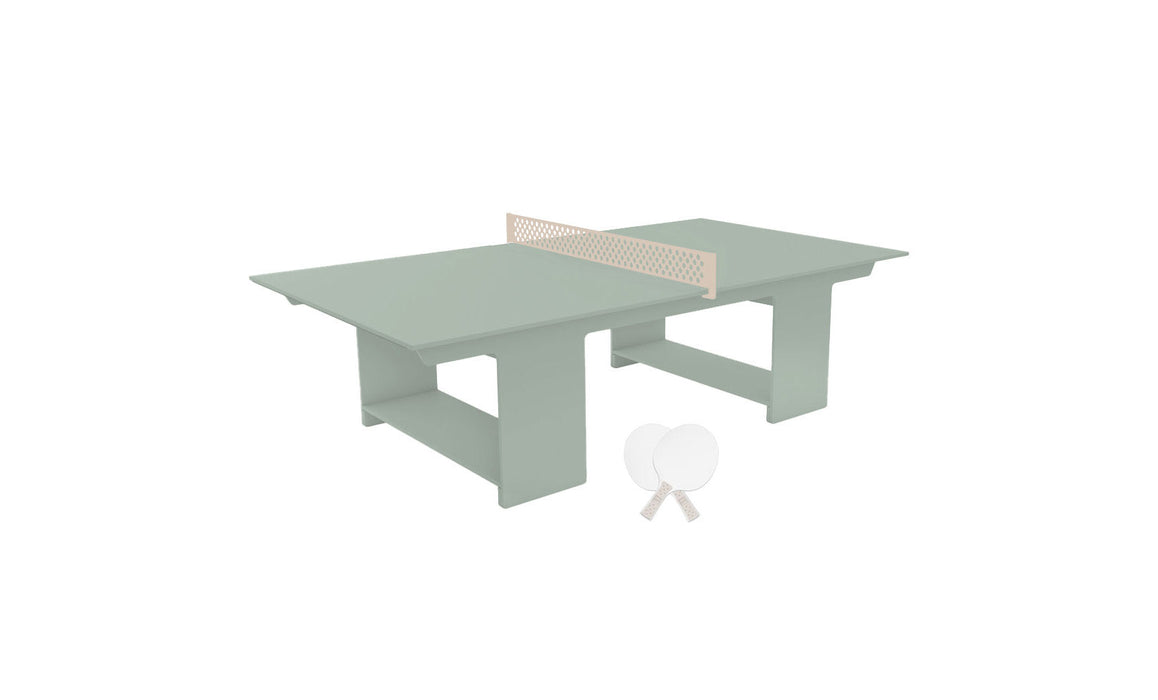 Ledge Lounger Table Tennis — Sage Green Base-Cloud Net-White Paddles-Cloud Accent