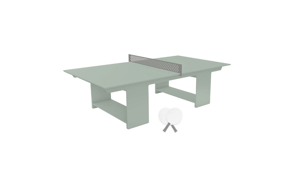 Ledge Lounger Table Tennis — Sage Green Base-Gray Net-White Paddles-Gray Accent