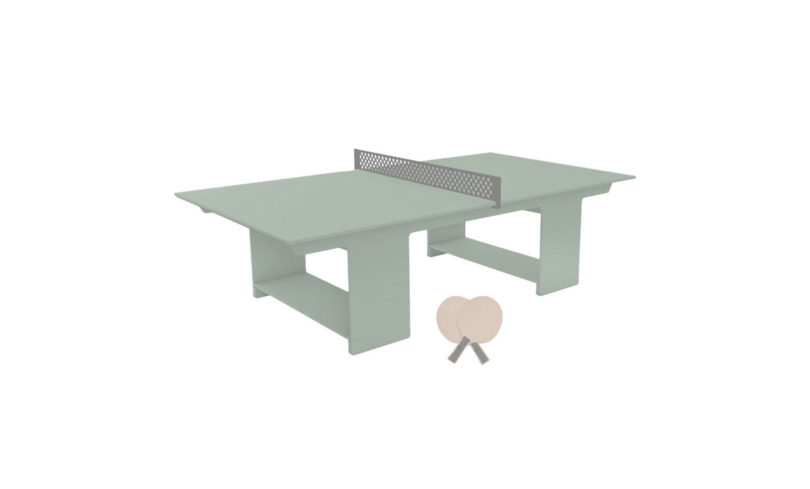 Ledge Lounger Table Tennis — Sage Green Base-Gray Net-Cloud Paddles-Gray Accent